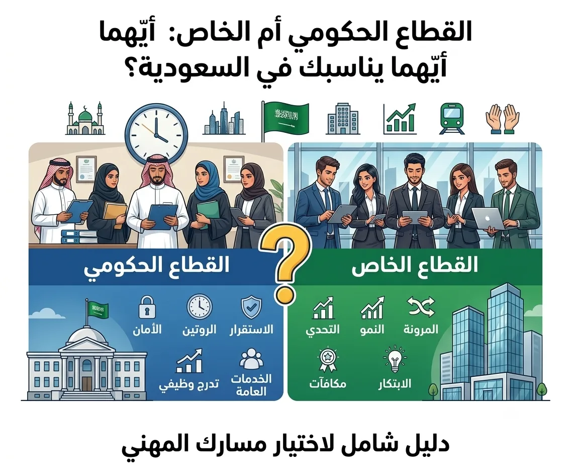 القطاع الحكومي أم الخاص: أيّهما يناسبك في السعودية؟